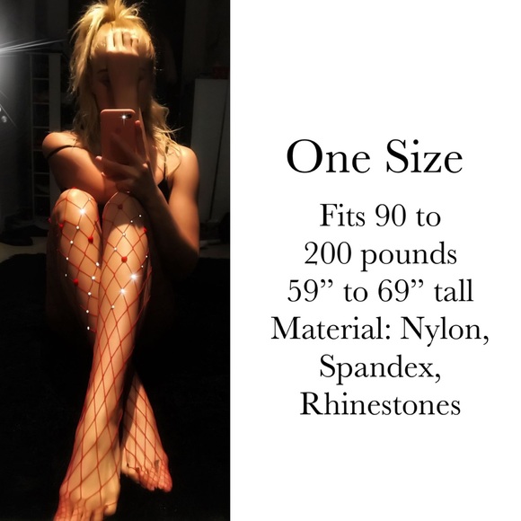 Sexy Red Fishnet Stockings with Hearts & Rhinestones - Picture 14 of 14